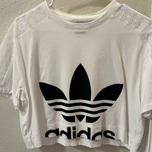 Original Womens White Crop Top with Lace Details | Adidas